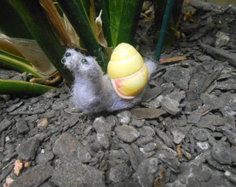 Needle Felt Snail, Miniature Snail, Snail Soft Sculpture, Snail Plush, Office Decor, Nursery Decor, Home Decor, Wool Figurine, Snail Shell