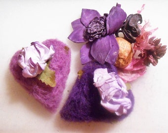 Lavender Potpourri Sachets, Set Of 2, Needle Felt Sachets, Drawer Sachets, Felted Sachets, Heart Sachets, Scented Sachet, Wedding Favor