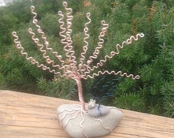 Garden Tree Decor Art Sculpture Decoration Jewelry Tree Centerpiece Lake Stone Wire Tree