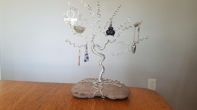 Wire Tree Sculpture: Lake Stone Base, Earring Organizer image 3