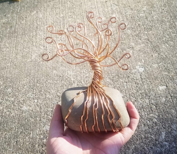 Wire Tree Sculpture: Lake Stone Base, Earring Organizer