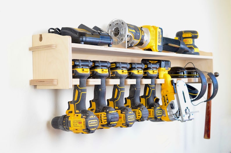 A handmade wooden durable and sturdy design cordless drill holder with large storage space is the best gift for your man