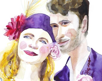 Custom COUPLE Wedding Portrait in Watercolor