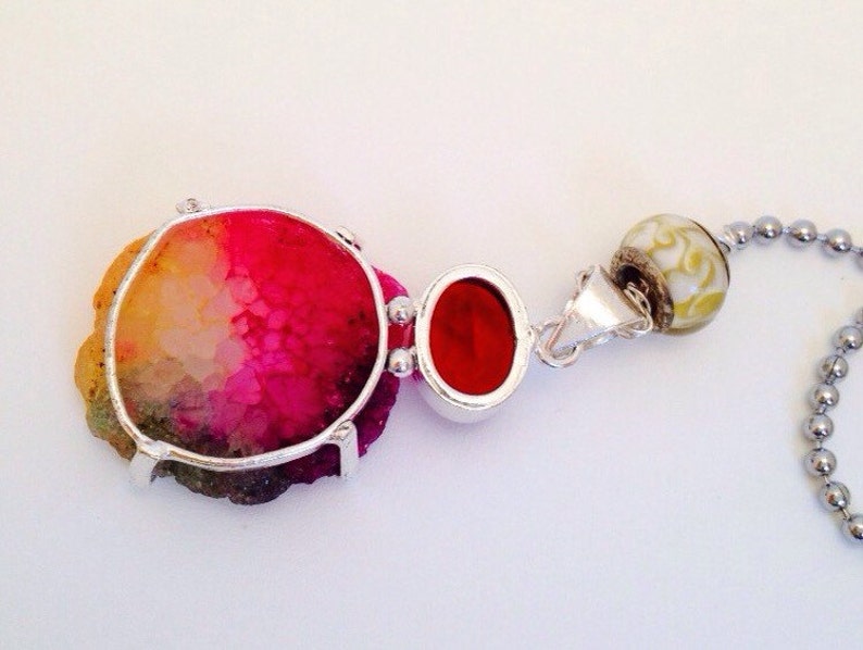 Razzle-Dazzle Solar Quartz and Garnet Fan or Light Pull set in Sterling Silver 2 Rainbow