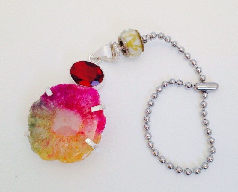 Razzle-Dazzle Solar Quartz and Garnet Fan or Light Pull set in Sterling Silver 2 Rainbow