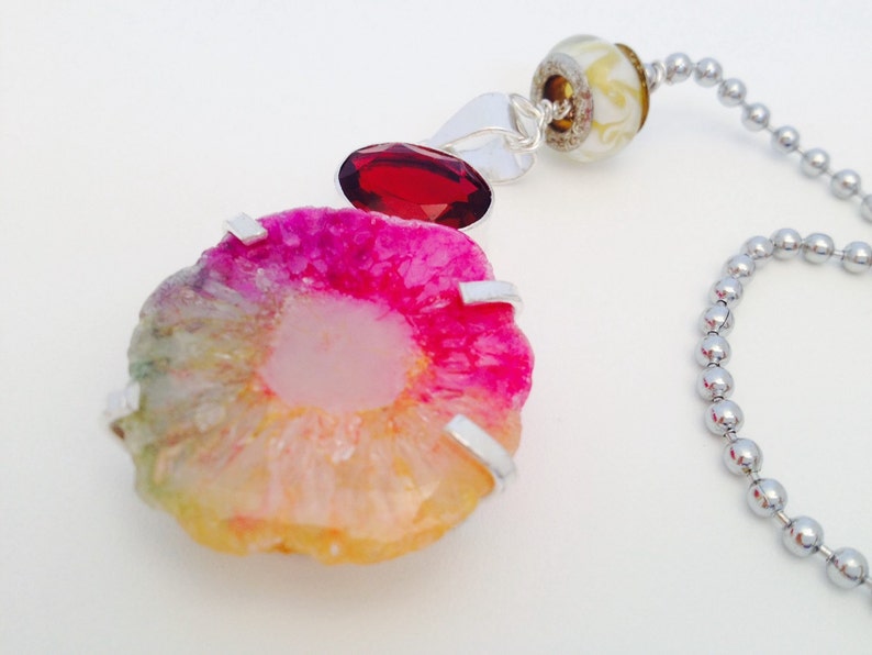 Razzle-Dazzle Solar Quartz and Garnet Fan or Light Pull set in Sterling Silver 2 Rainbow
