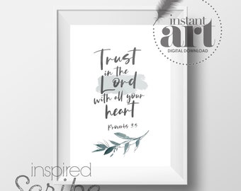 Zaufaj Panu całym sercem. Przysłowia Druk cyfrowy akwarela inspirowana botaniczną sztuką chrześcijańską