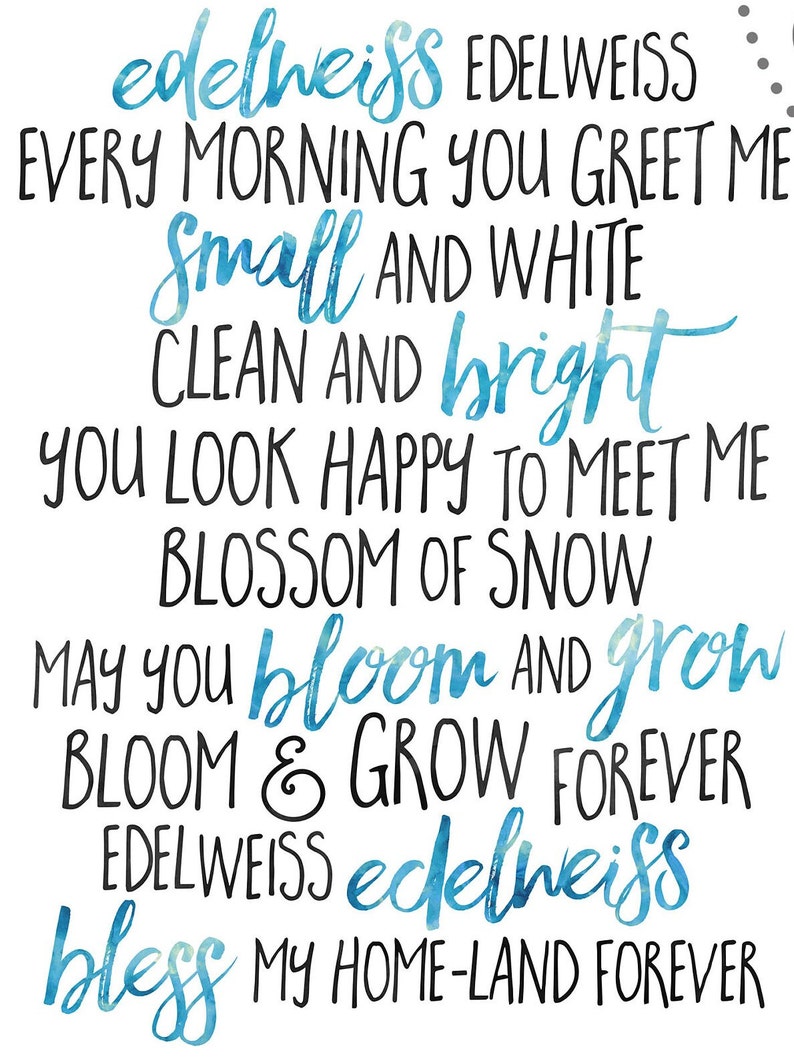 Edelweiss Lyrics From Sound of Music Blue DIGITAL DOWNLOAD - Etsy