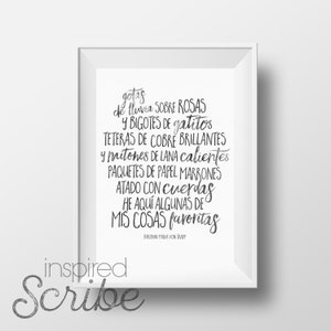 Favorite Things quote (Spanish) by Maria Von Trapp from Sound of Music INSTANT DOWNLOAD