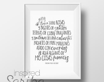 Favorite Things quote (Spanish) by Maria Von Trapp from Sound of Music INSTANT DOWNLOAD