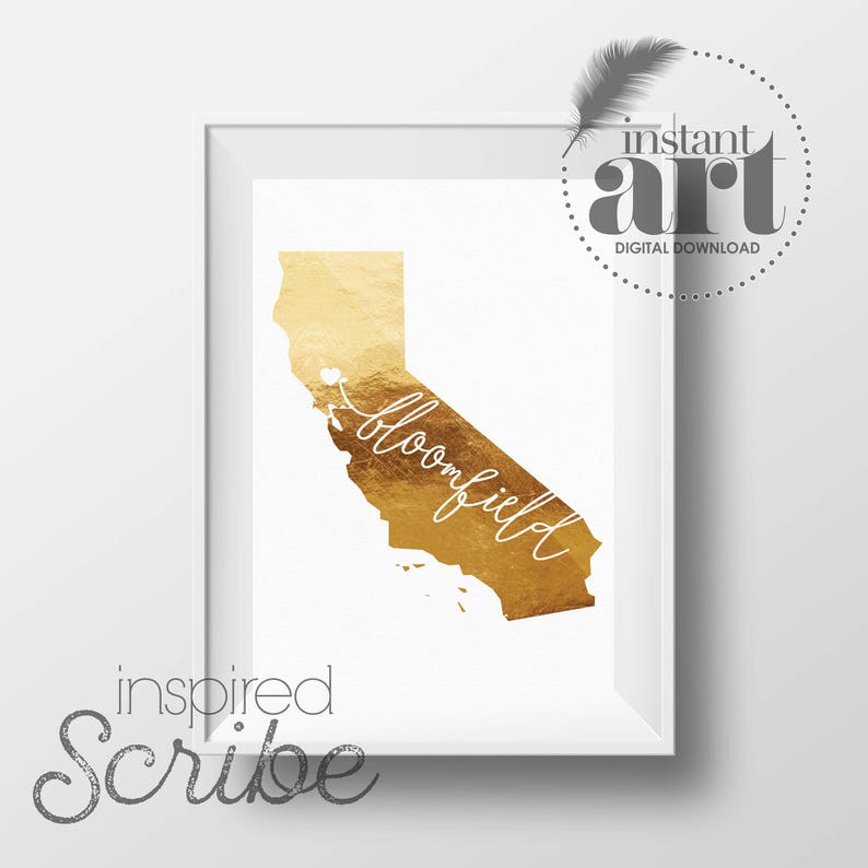 Personalized city and state map art in simulated metallic gold housewarming gift or dorm room decor image 3