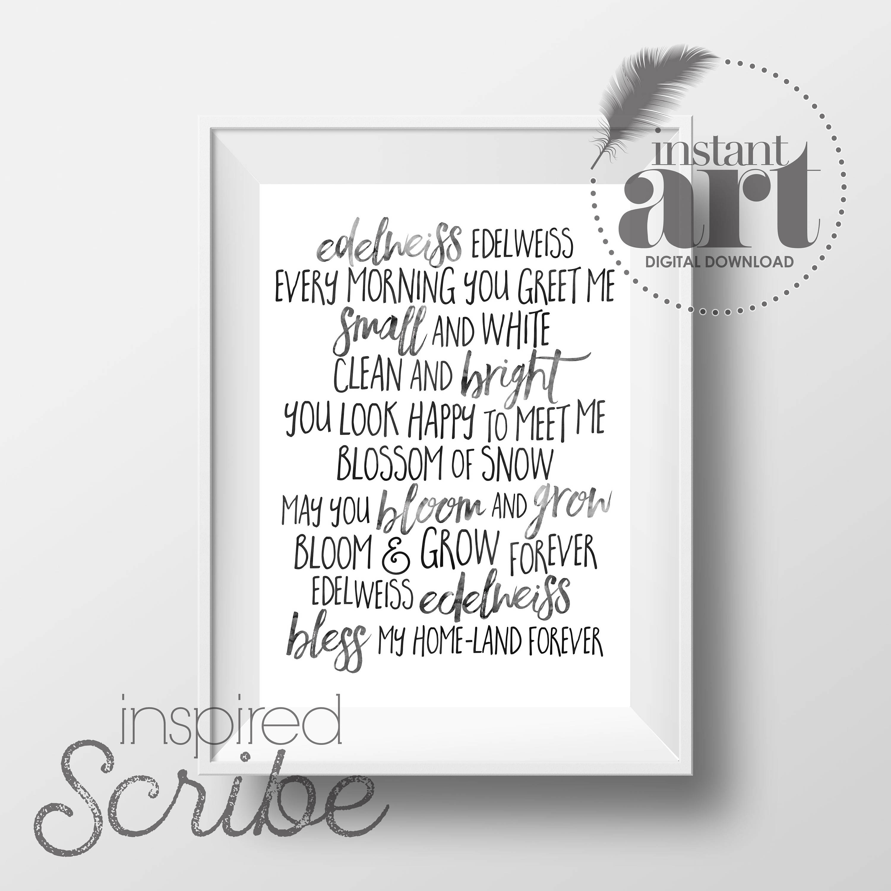 Edelweiss Lyrics From Sound of Music Gray DIGITAL DOWNLOAD - Etsy