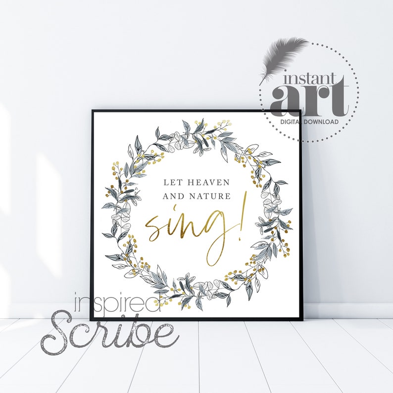 Let Heaven and Nature Sing Botanical Wreath With Gold Accents Instant ...