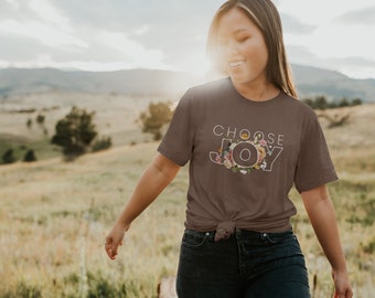 Choose Joy Floral design Bella Canvas t shirt unisex fit in slate blue, mauve, pebble or autumn