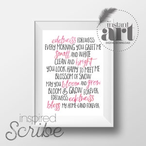 Edelweiss Songtexte von Sound of Music in pink INSTANT DOWNLOAD