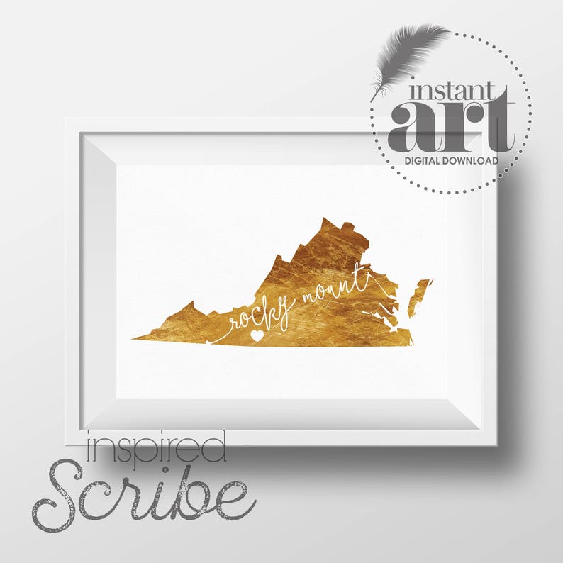 Personalized city and state map art in simulated metallic gold housewarming gift or dorm room decor image 1