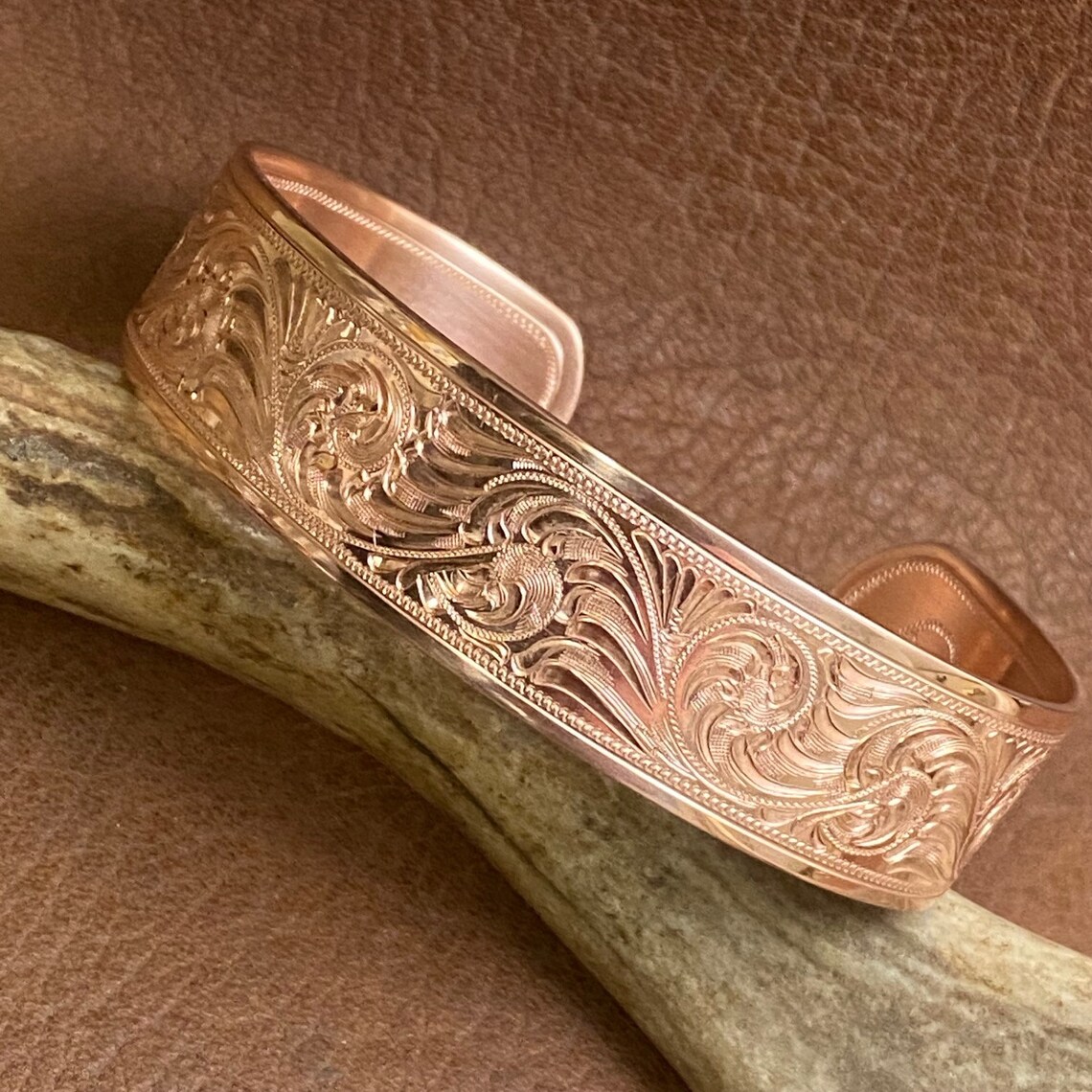 Copper Bracelet Western Bright Cut Hand Engraved | Etsy
