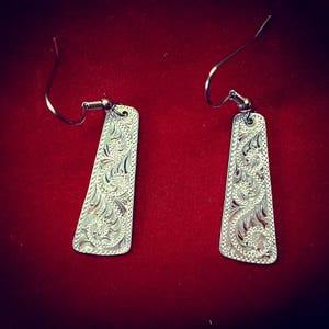 Sterling silver earrings,  hand engraved, western bright cut