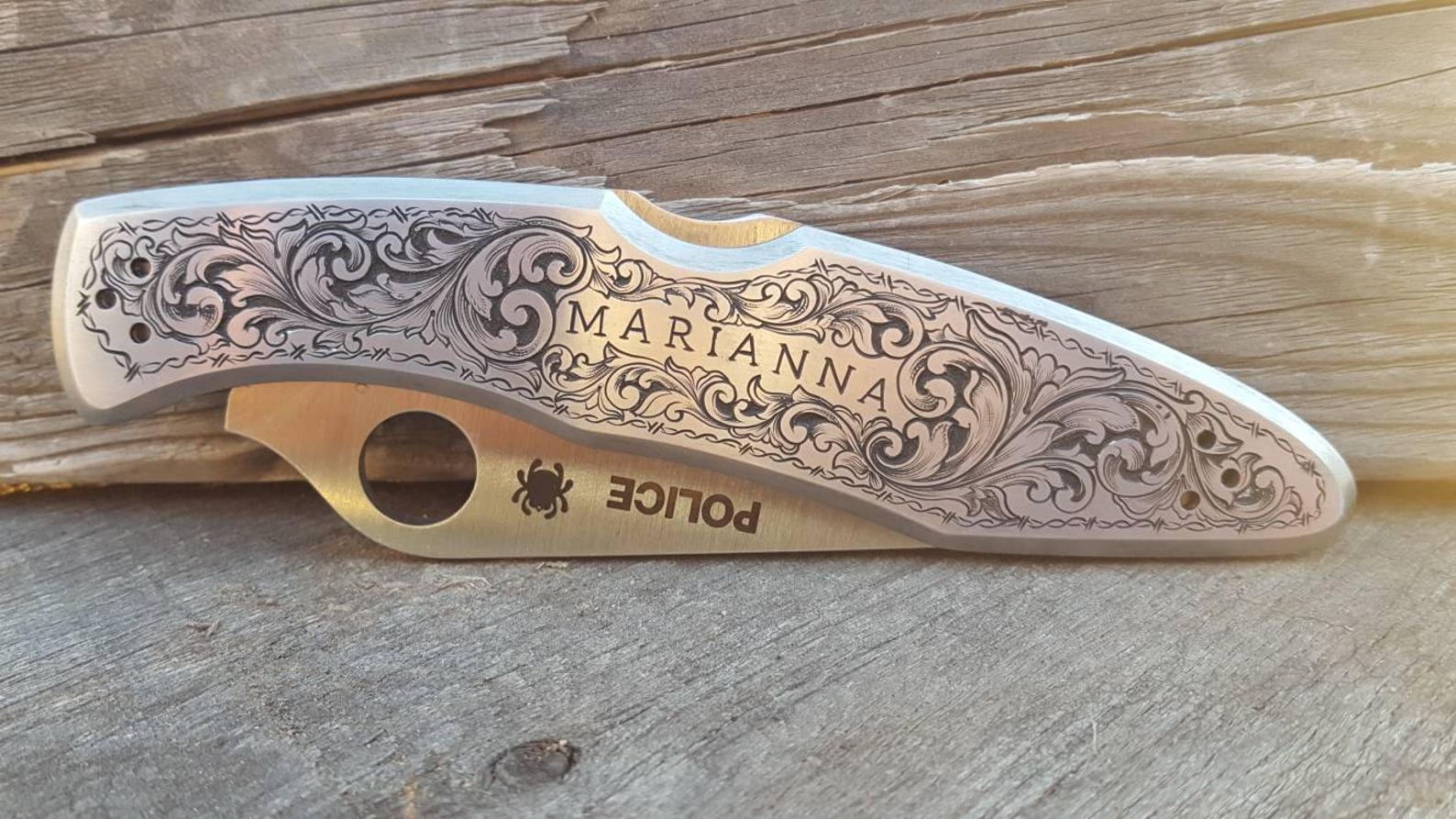 Spyderco Police Model Folding Knife Hand Engraved EDC Etsy