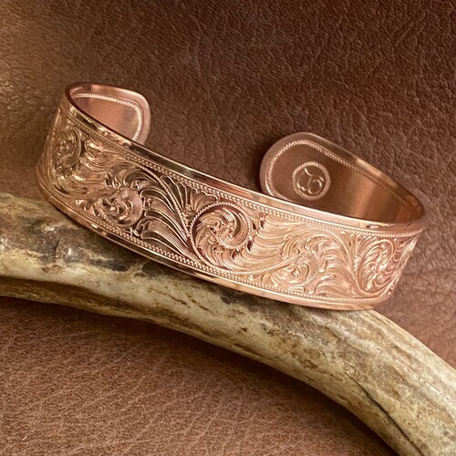 Copper Bracelet Western Bright Cut Hand Engraved Etsy