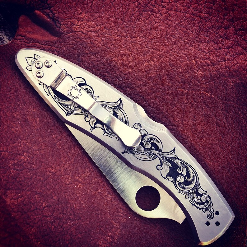 Spyderco Police Model folding knife hand engraved EDC Etsy
