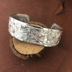 3/4" Sterling Silver Cuff Bracelet, hand engraved