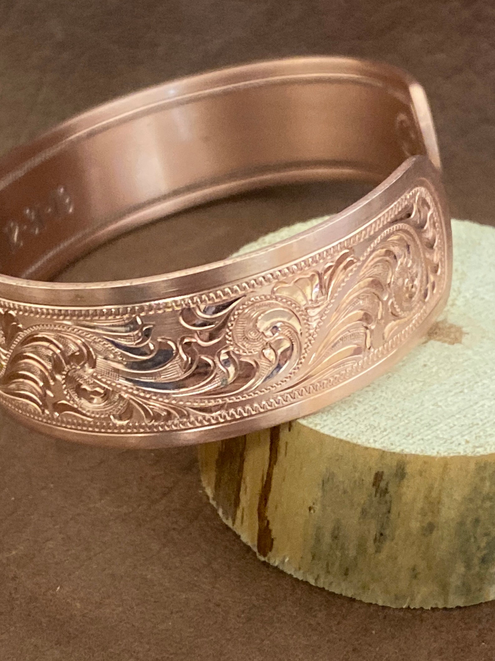 Copper Bracelet Western Bright Cut Hand Engraved Etsy
