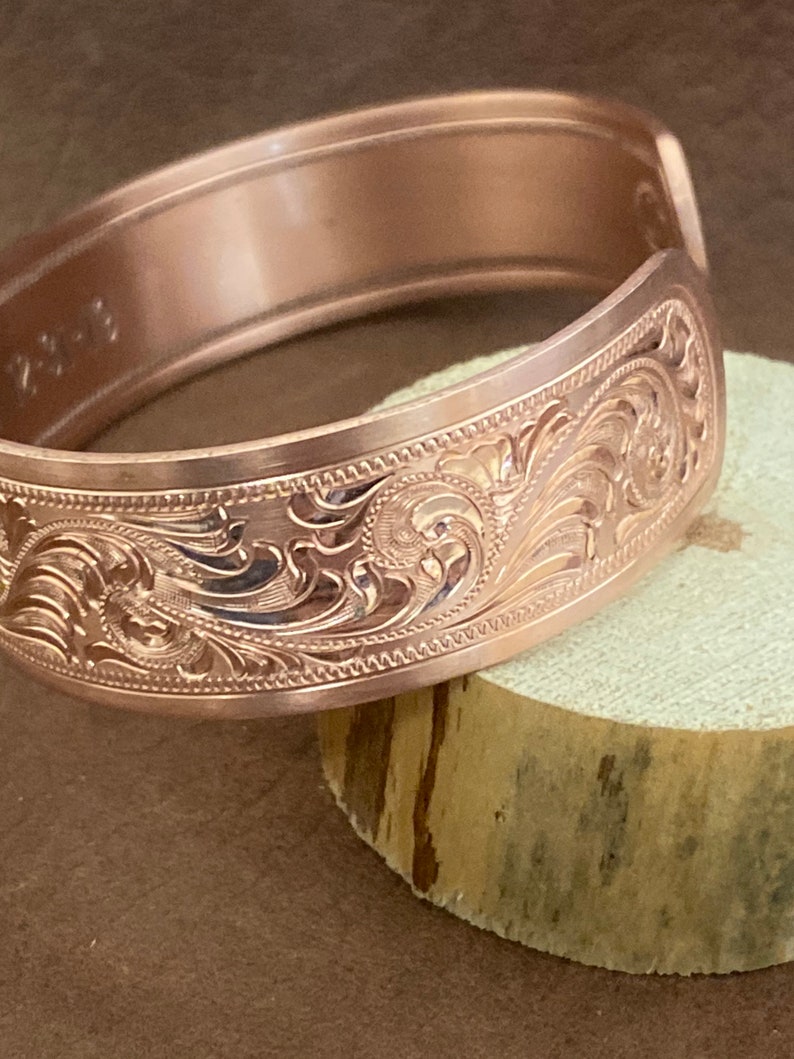 Copper bracelet western bright cut hand engraved Etsy