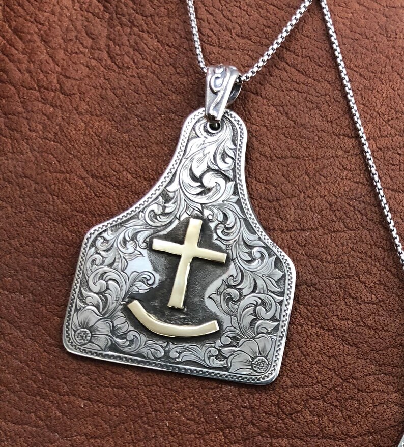 Sterling Ear Tag Pendant hand engraved Etsy