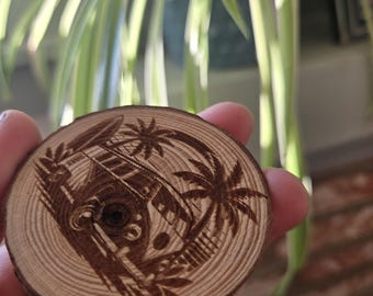 VW Bus Wooden Sobriety Coin | Beach Recovery Gift