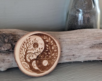 Yin Yang Tree of Life Wood Coin – Balance, Growth, Sobriety Token