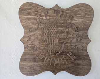 Laser Engraved We The People Wooden Sign | Patriotic American Flag Decor
