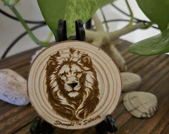 Custom Lion AA Recovery Coin – Wooden Sobriety Gift