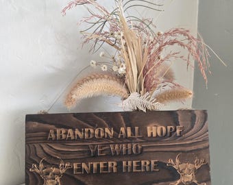 Abandon All Hope Sign | Laser Engraved Skull & Crossbones Gothic Decor