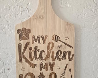 Engraved Bamboo Cutting Board – My Kitchen My Rules, Chef Gift