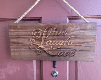 Live Laugh Love Wood Sign | Laser Engraved Farmhouse Decor