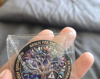 1 Year Sobriety Medallion - Stained Glass Tree of Life AA Recovery Gift