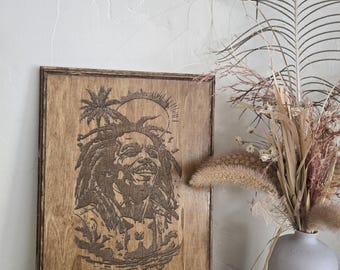 Bob Marley Wood Wall Art | Laser Engraved Reggae Decor