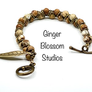 Sold! Genuine Jasper stone beads, with bronze rings and closure