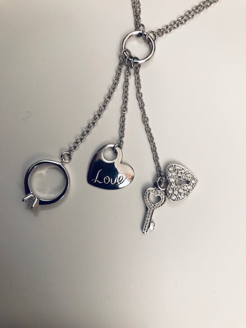 Key Charms Girlfriend Gift for Her Lock Birthday Godmother Engagement Ring Wife Mom Sterling Silver Heart Aunt Love Anniversary