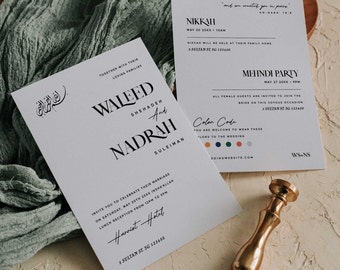 Classic Islamic Wedding Invitation Template NADRAH (5x7 Inches Double-Sided Details) — Instant Access | Edit Online