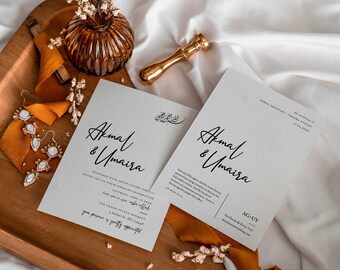 Minimalist Islamic Wedding Invitation Template AKMAL (5x7 Inches Double-Sided Cover) — Instant Access | Edit Online