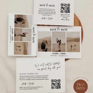 Collage Photo Save The Date QR Code Wedding Postcard, Minimal Save The Date Set, Modern Wedding Printable Template #55-0