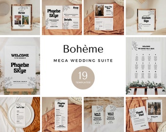 1970s Hippie Wedding Suite Mega Bundle, Funky Retro Invitation Set, Groovy Bohemian Invite Kit, Wedding Template #33-0