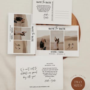 Collage Photo Save The Date Wedding Postcard, Minimal Save The Date Set, Modern Wedding Printable Template #55-0