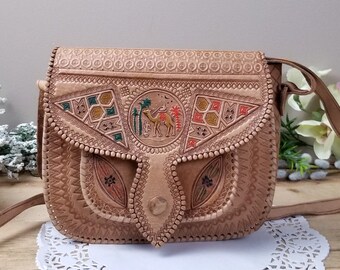 Cross Body Bag Brown Leather Bag Moroccan bag Camel Hippie Purse Vintage Shoulder Bag Purse Leather Handbag