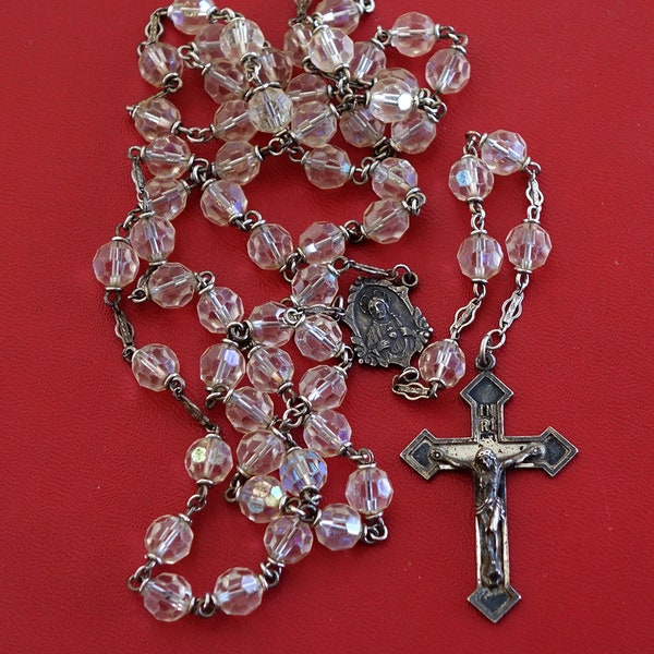 Vintage sterling silver rosary  Crystal beads Sterling meda Catholic rosary