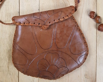 Boho Hippie Leather Bag Crossbody Bag Purse Vintage Brown Genuine Leather Shoulder Bag