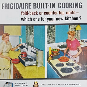 Vintage 1964 Frigidaire Range, Blue, Pink, Yellow Print Ad