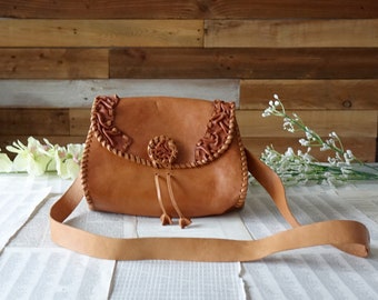 Brown leather bag Vintage shoulder bag Hippie purse Leather handbag